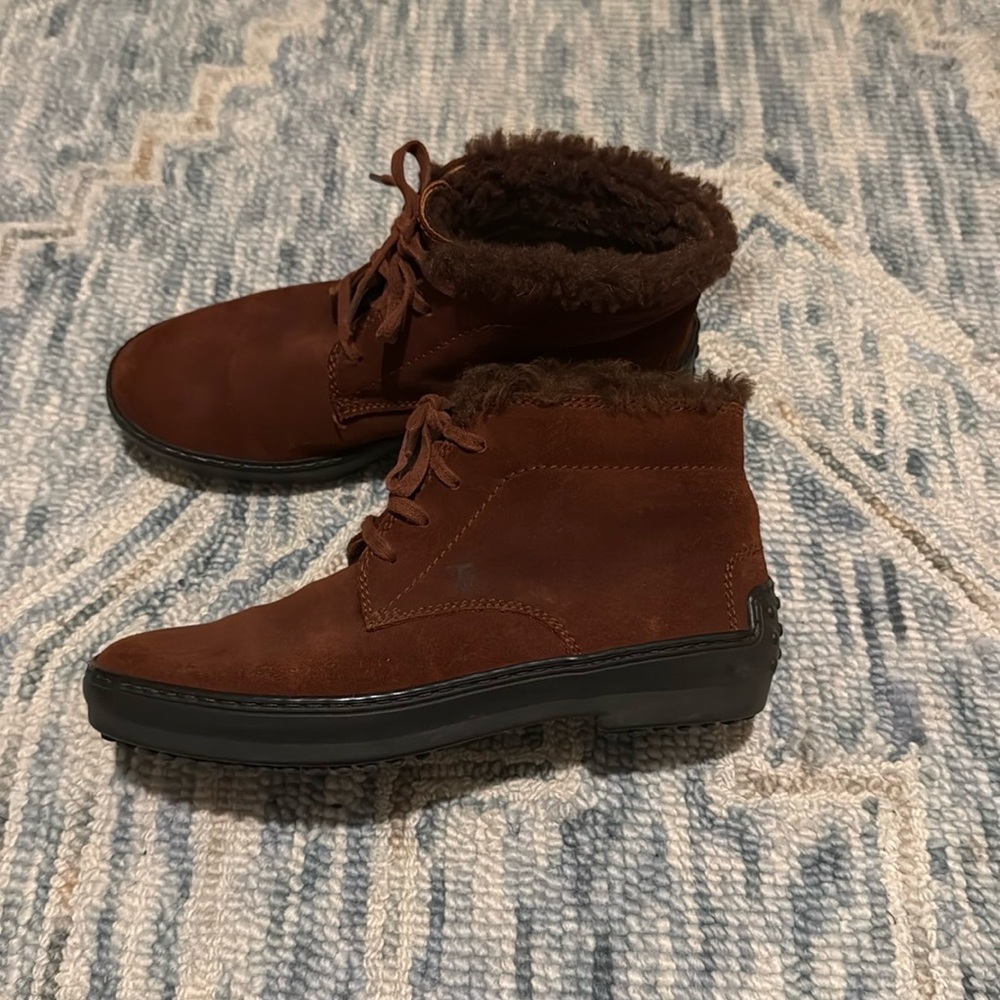Tod's Brown  Lace-Up Ankle Boots Suede Women's EU 37.5
